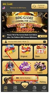 Click Add to Desktop to download the BDG Win APK file